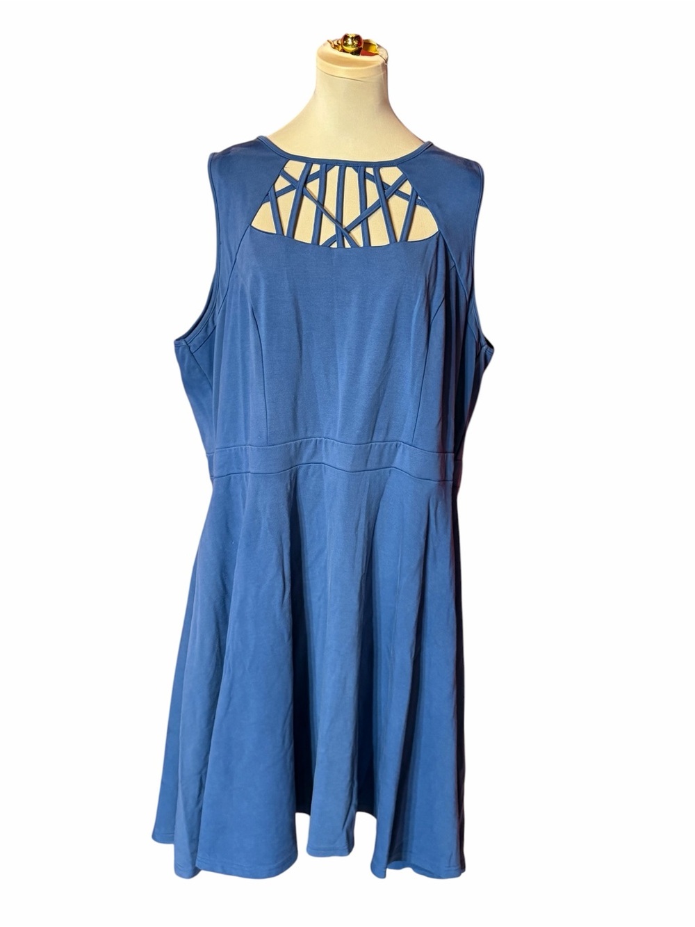 City Chic Blue Sleeveless Midi Dress with Lattice Neckline fits like a 2x